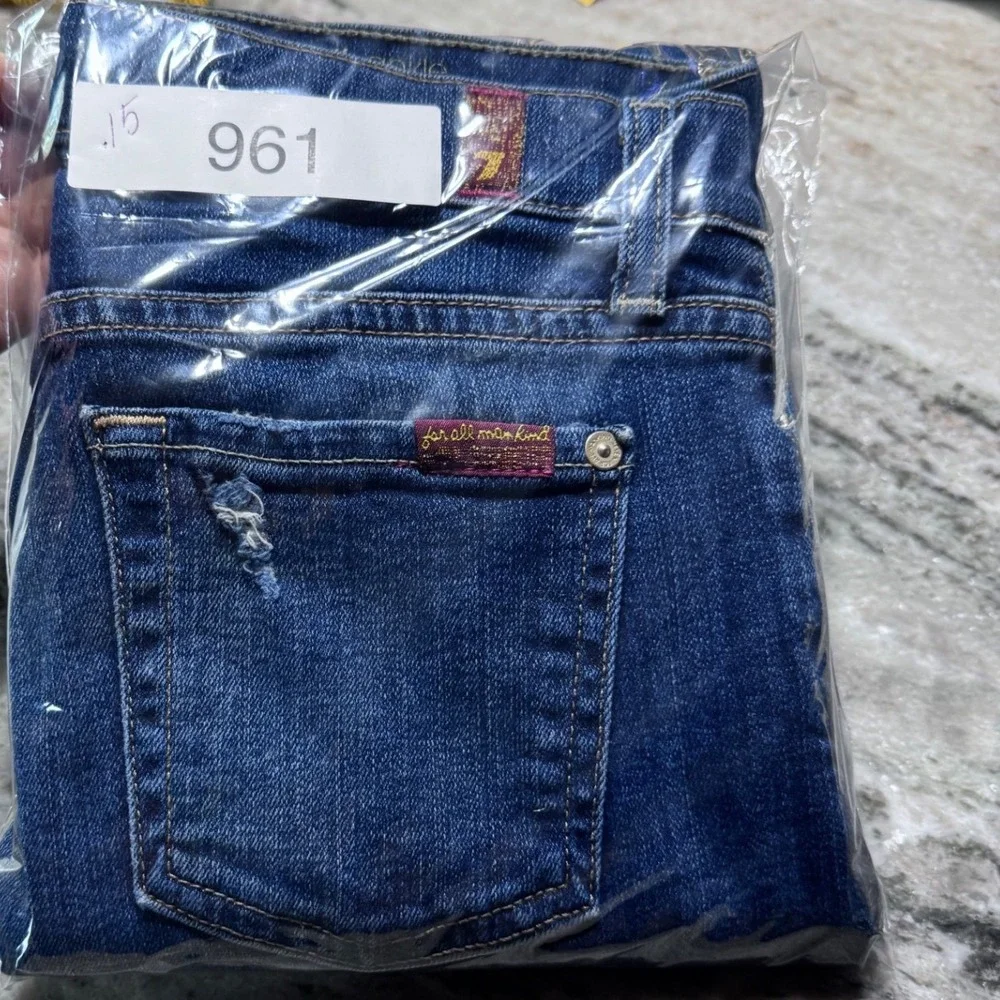 7 For All Mankind Jeans Womens 26 The Ankle Skinny Distressed Denim Blu Low Rise